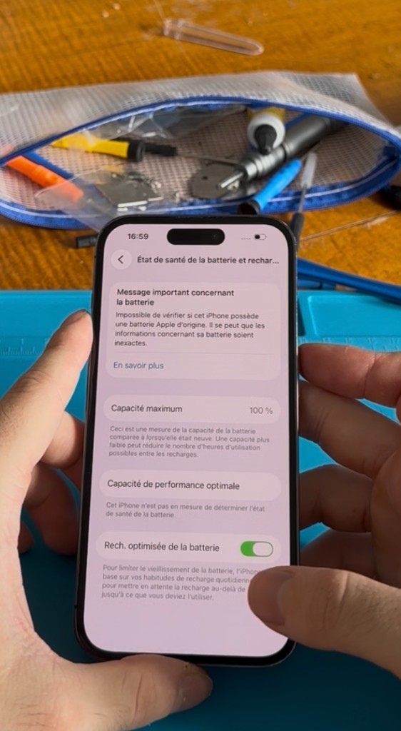 Batterie iPhone 100% capacité après remplacement FlashFix