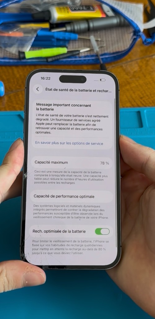 Batterie iPhone dégradée 78% avant remplacement